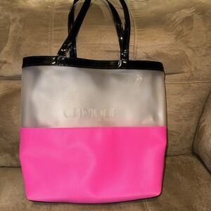 Clinique Handbag Pink Black Clear Plastic Waterproof Vintage Makeup Bag